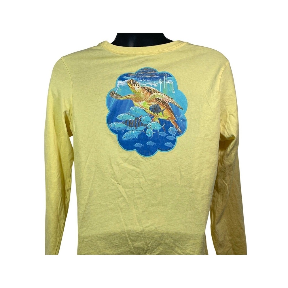 Guy Harvey L Yellow Long Sleeve Sea‎ Turtle Graphic T-Shirt y2k beach fishing